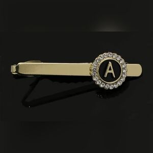 NEW MENS ELEGANT RHINESTONES GOLD TONE ZINC ALLOY ALPHABET DESIGN TIE CLIP